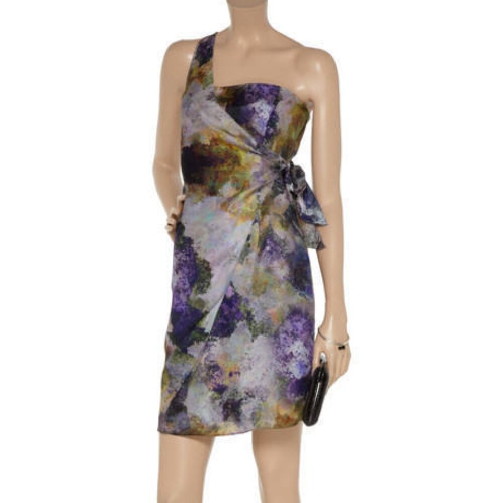 $550 Sachin & Babi Silk Dress One Shoulder Watercolor Purple Anthropologie 2